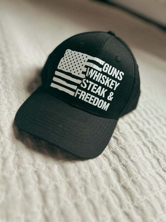 Guns, Steak, Whiskey, and Freedom Trucker Hat